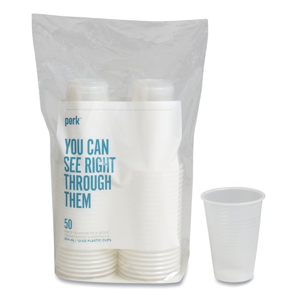 Perk Plastic Cold Cups, 12 oz, Clear, PK50, 50PK PK56333